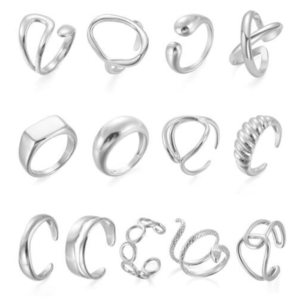 5024 10PCS Gold Dome Chunky Rings 18K Gold Plated Braided Twisted Round